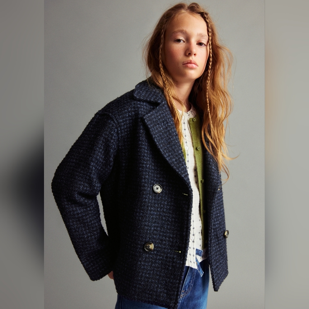 NWT Mango Kids Navy Tweed Jacket Size 8